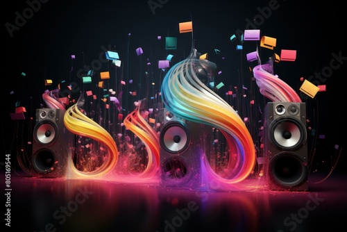 Captivating Waves musical speakers. Party digital volume. Generate Ai