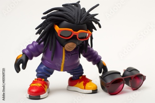 Figurine of Person in Sunglasses and Purple Jacket