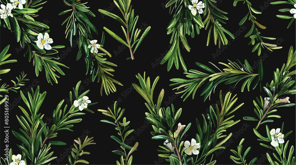 Natural seamless pattern with green rosemary plants a