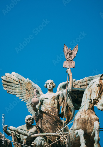 Rome, Italy. Great Bronze Quadriga On Summit Of Palace Of Justice.