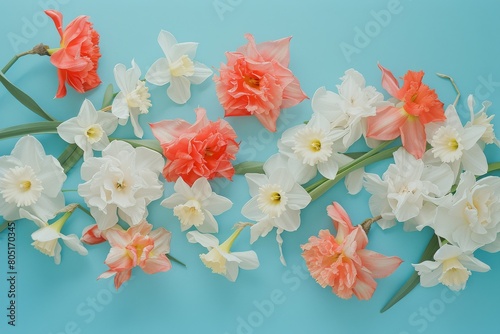 White and Orange Flowers on Blue Background