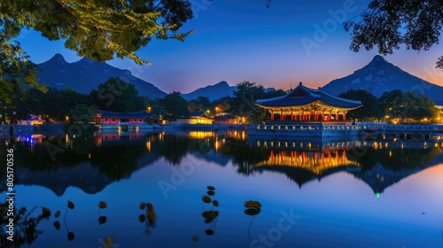 View of Gyeongbokgung palace at night