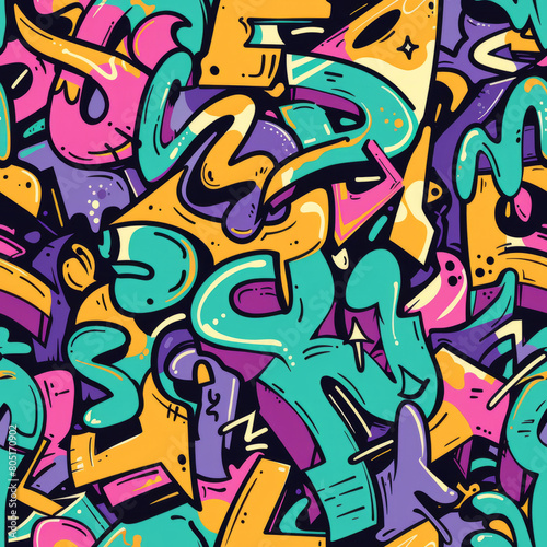 Graffiti seamless pattern in various colors