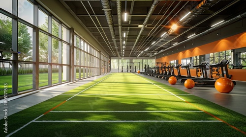 State-of-the-art fitness hub offers aerobics, spinning, and functional training, anchored by artificial grass and a running track