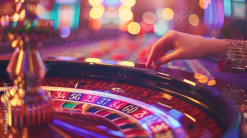 A Defocused Image of a Woman's Hand Reaching for Winnings at the Casino Roulette Table