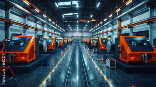 Wallpaper Mural Exploring the Vacant Expanse of an Empty Modern Factory Workshop, Where Rows of Complex Machines Stand Ready, Governed by Automated Programs in a Metalworking Shop Torontodigital.ca