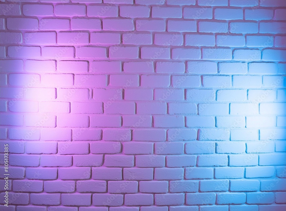 Fototapeta premium Purple neon light on brick wall background