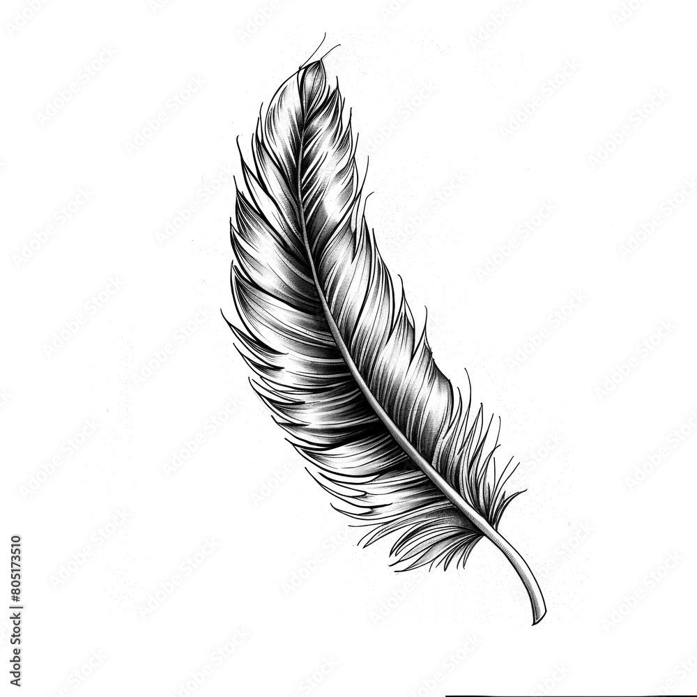 Feather pen sketch isolated on white background. Hand drawn illustration. Feather pen sketch isolated on white background. Hand drawn illustration.