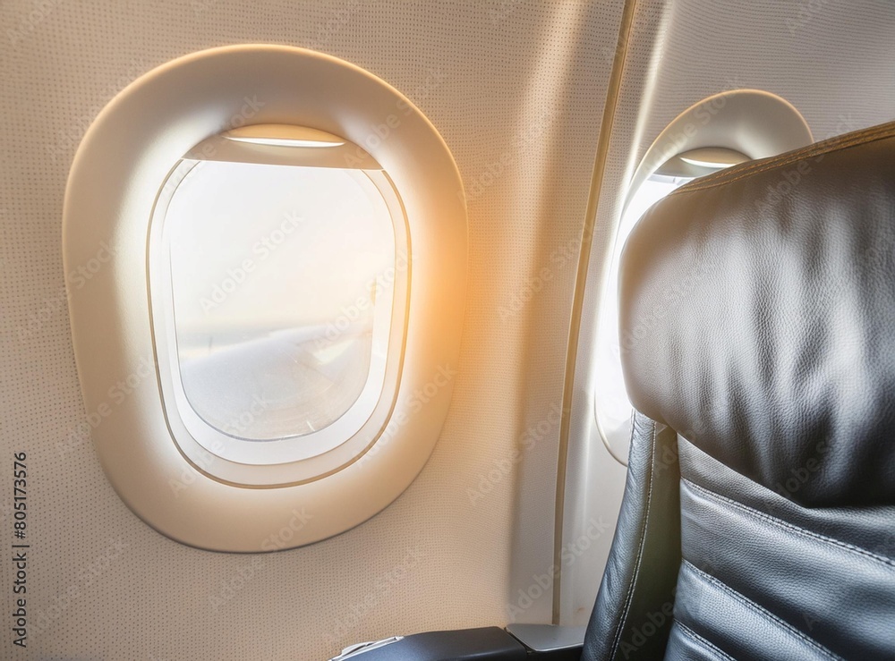 Airplane window on the air. Travel by plane concept. Airplane window on the air. Travel by plane concept.