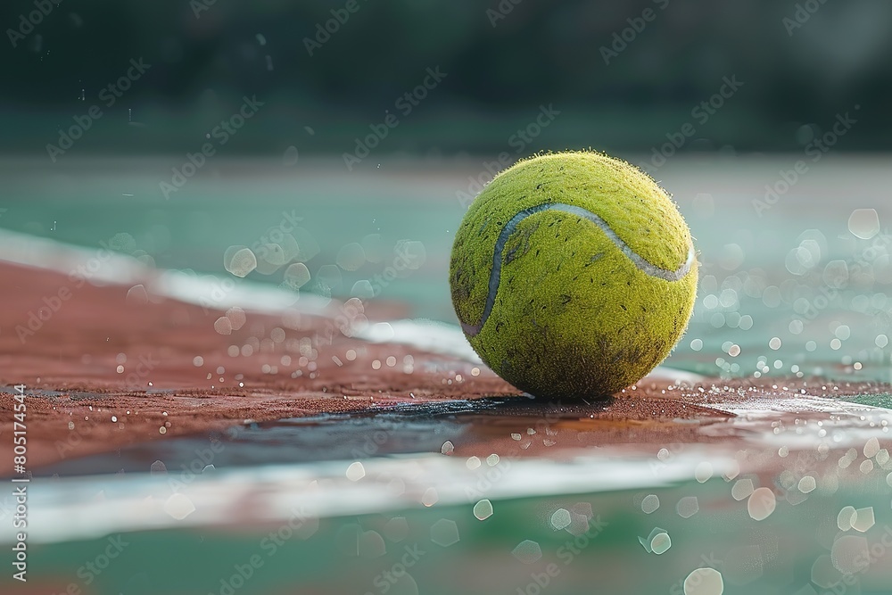 Tennis ball on the tennis court. Sports concept. 3d rendering, Ai Generated