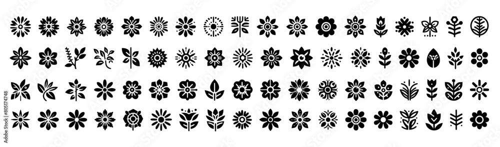 Flowers icon set. Flowers isolated on transparent background. Flowers in modern simple. Cute round flower plant nature collection. Vector illustrator.
