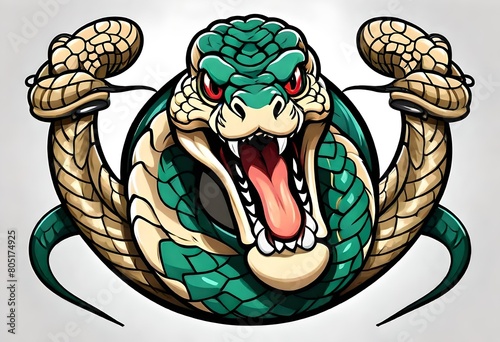 a cartoon angry rattlesnake rattle snake mascot suitable as a sports team logo. Serpent