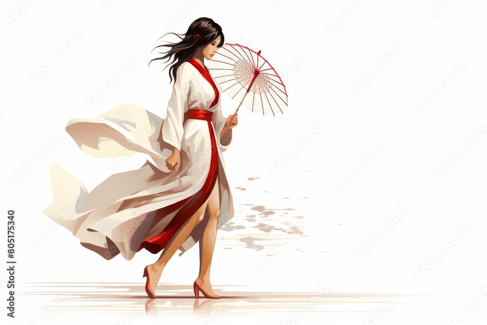 Woman in a Kimono Holding a Parasol