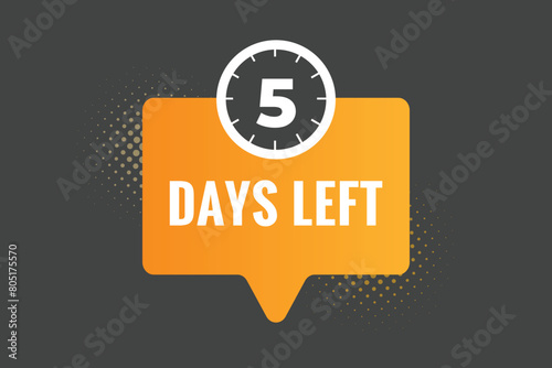 5 days to go countdown template. 5 day Countdown left days banner design. 5 Days left countdown timer

