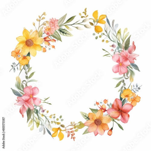Watercolor Painting of a Floral Wreath
