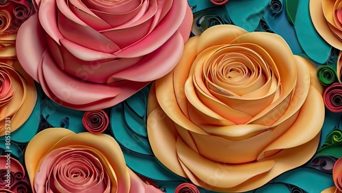 Rose pattern 3D quilling art Botanical card