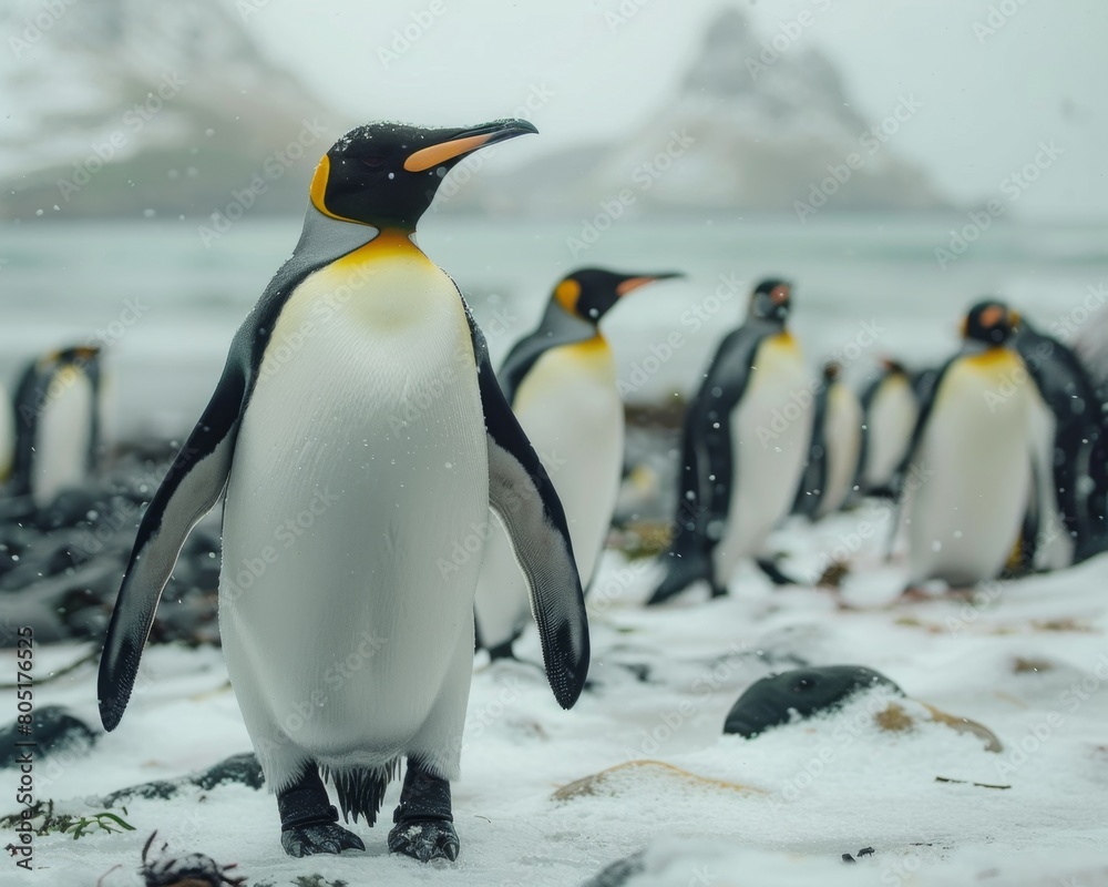 Obraz premium King penguins on the beach.