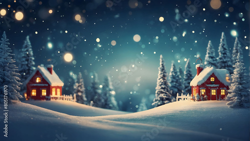 Whimsical Winter Wonderland, Illustration of a Christmas Scene Landscape Perfect for a Festive Banner or Wallpaper.