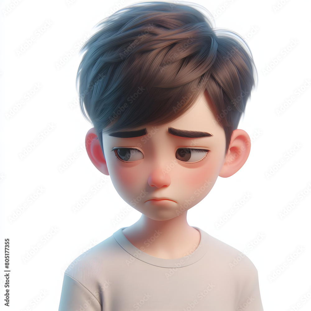 Asian cartoon character boy, young man portrait, male, Sad mood, feeling expression concept, Isolated on a white background Asian cartoon character boy, young man portrait, male, Sad mood, feeling expression concept, Isolated on a white background