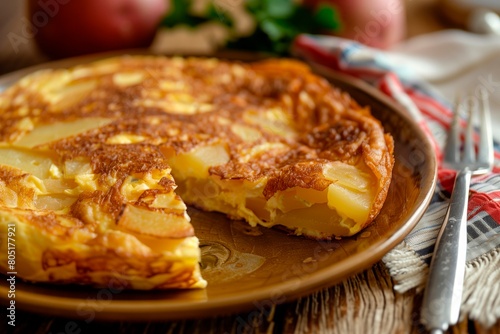 Wallpaper Mural Traditional Spanish Tortilla: Side View of Savory Omelette on Plate Torontodigital.ca