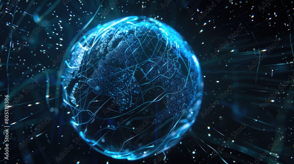 Obraz premium An information sphere with data and information drawn as a globe, adorned with ripples and fluctuations, Ai Generated.