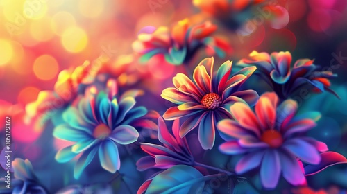 flowers in vibrant colors in light-academia art style