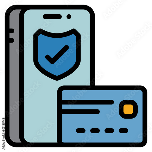 online payment or secure payment by credit card on mobile filled outline icon