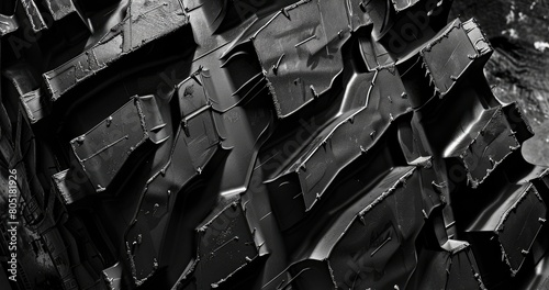 Desktop wallpaper featuring detailed black truck tire tread, Ai Generated. photo