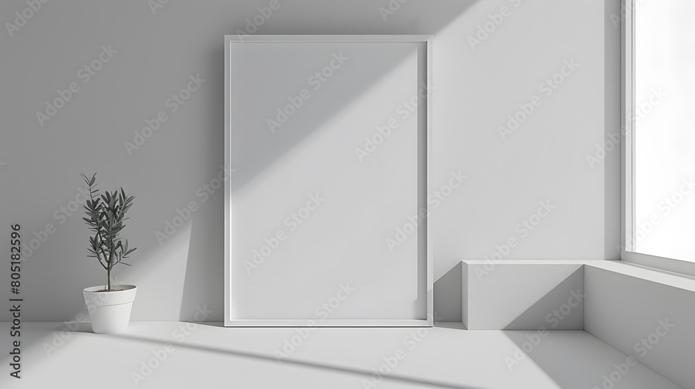 zoom frame mock up in a minimalist white living room zoom frame mock up in a minimalist white living room