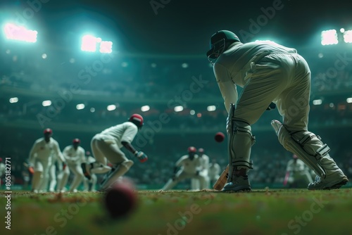 Cricket teams playing cricket under flood light © Rozeena