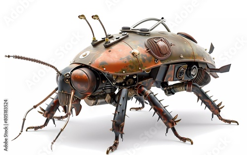 Render of a cockroach steampunk metal 3D illustration, on a white background  © munja02