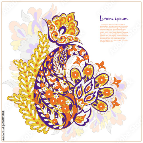 Paisley vector isolated pattern. Damask floral illustration in batik style