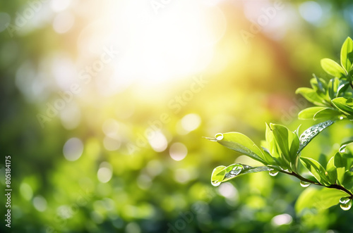 Beautiful natural , green leaves with water drops , spring summer defocused leaves on day 