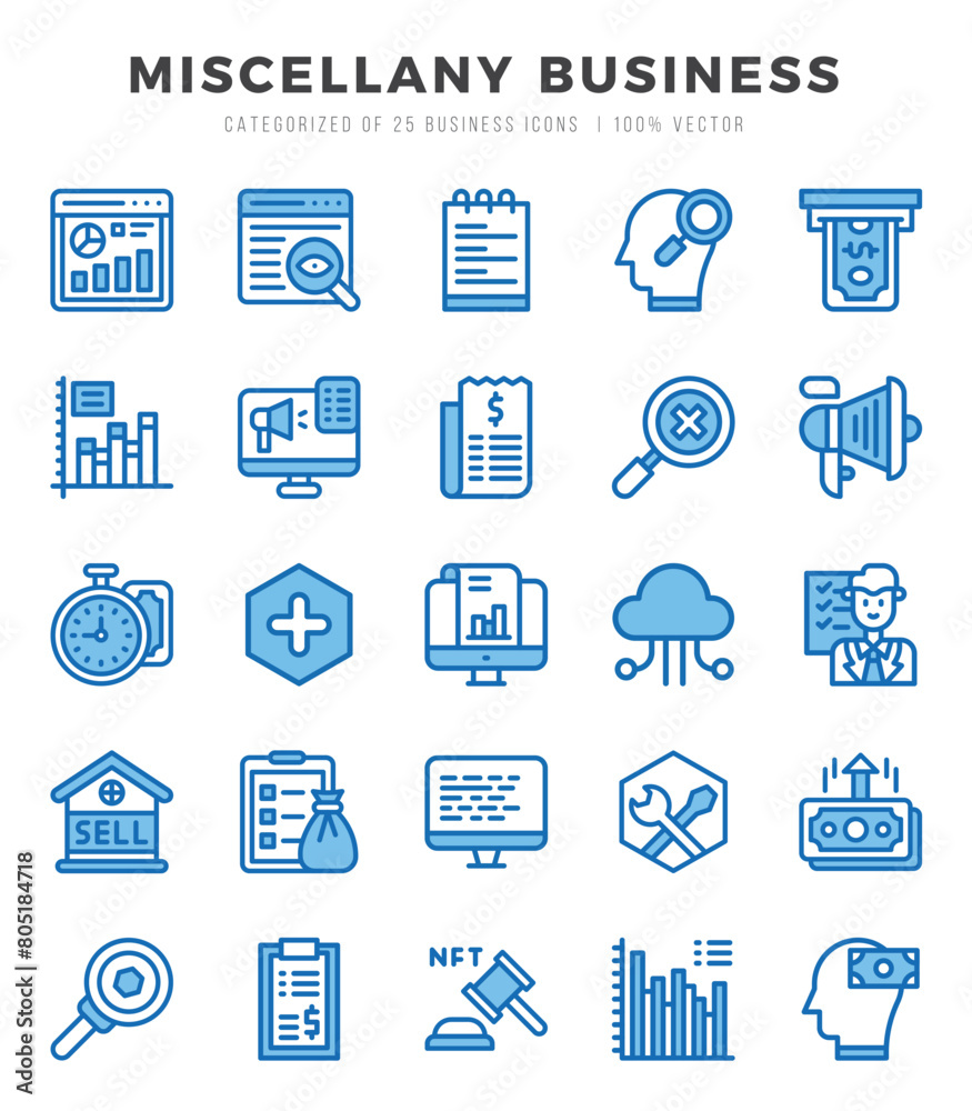 Set of Two Color Miscellany Business Icons. Two Color art icon. Vector illustration