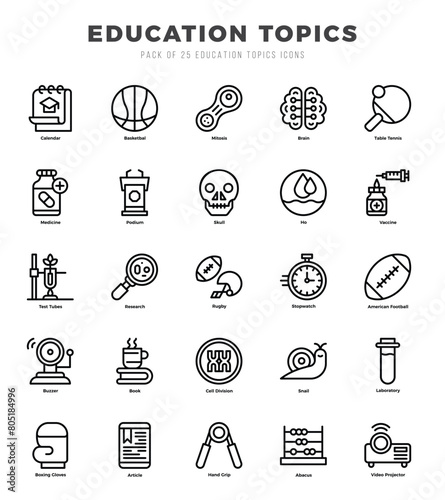 Collection of Education Topics 25 Lineal Icons Pack.