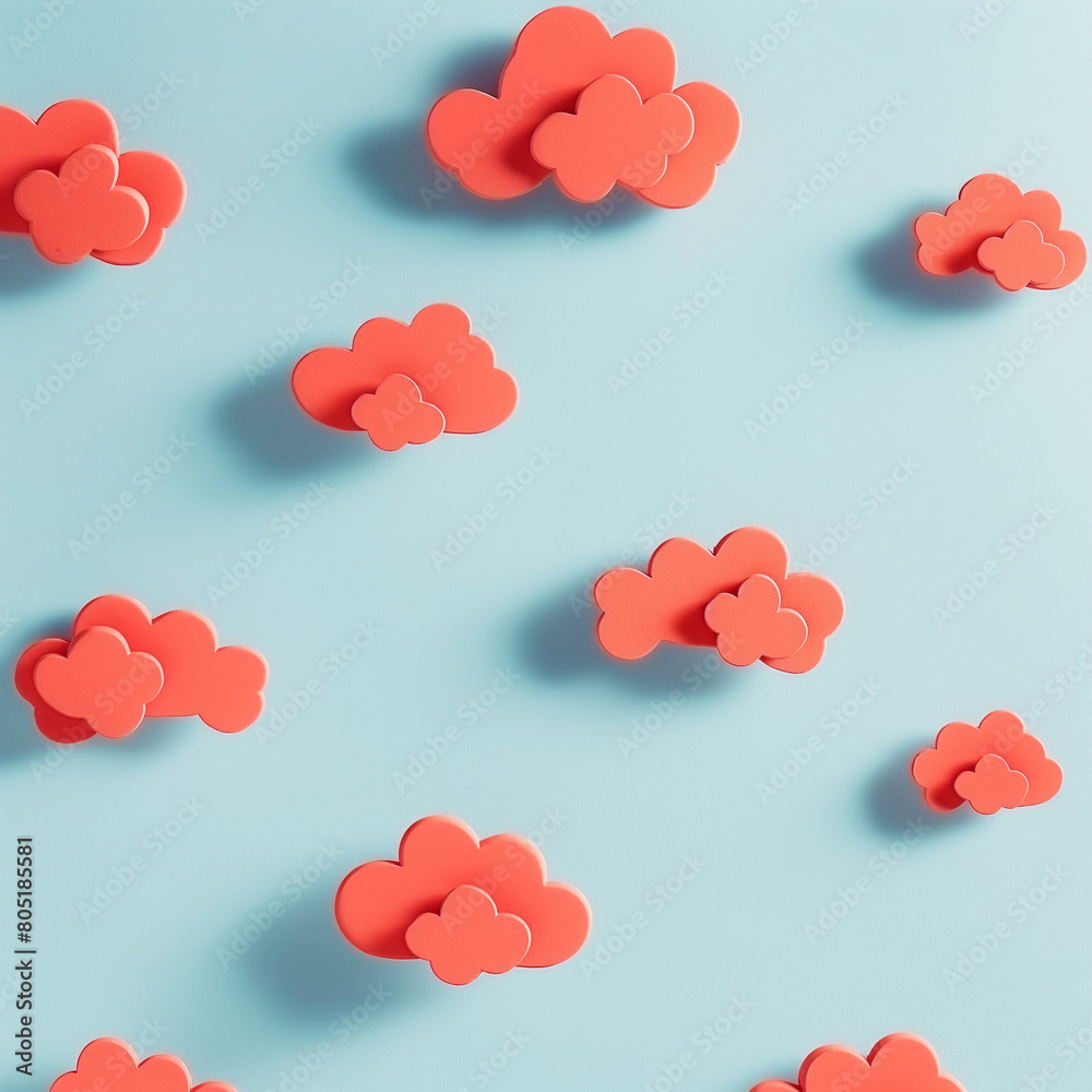 Stylized 3D Clouds Floating on a Pastel Blue Background
