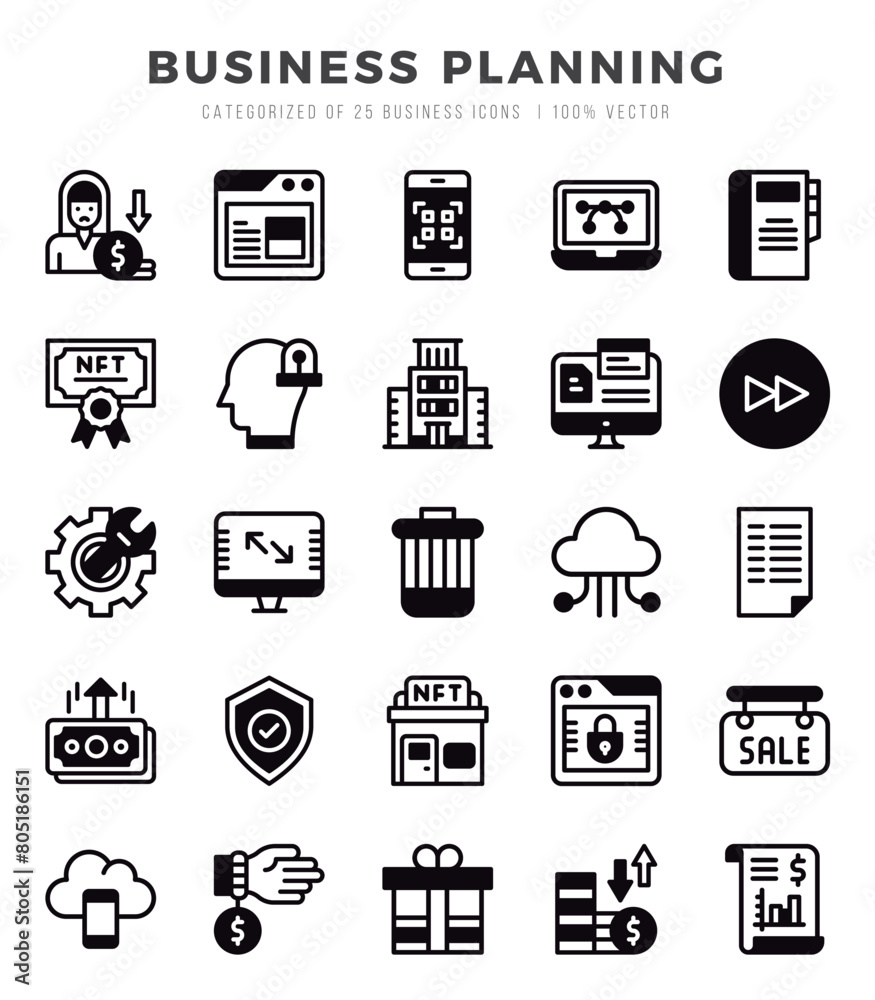Set of 25 Business Planning Lineal Filled Icons Pack. Set of 25 Business Planning Lineal Filled Icons Pack.