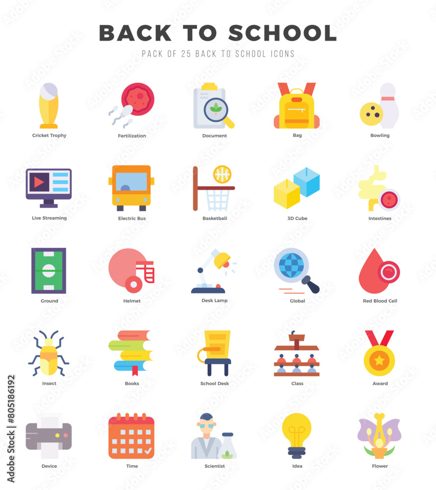 Back To School elements. Flat web icon set. Simple vector illustration.