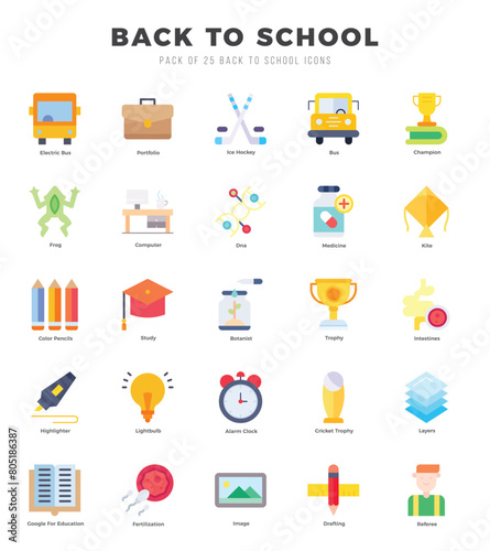 Set of Back To School Icons. Simple line art style icons pack. photo