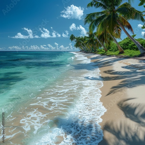 Tropical beach with coconut palm trees 