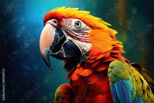Striking Parrot exotic portrait. Jungle tropical exotic. Generate Ai photo