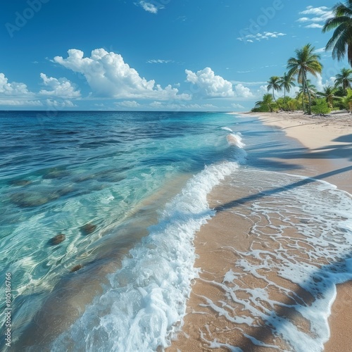 Beautiful tropical beach with turquoise water and coconut palm trees