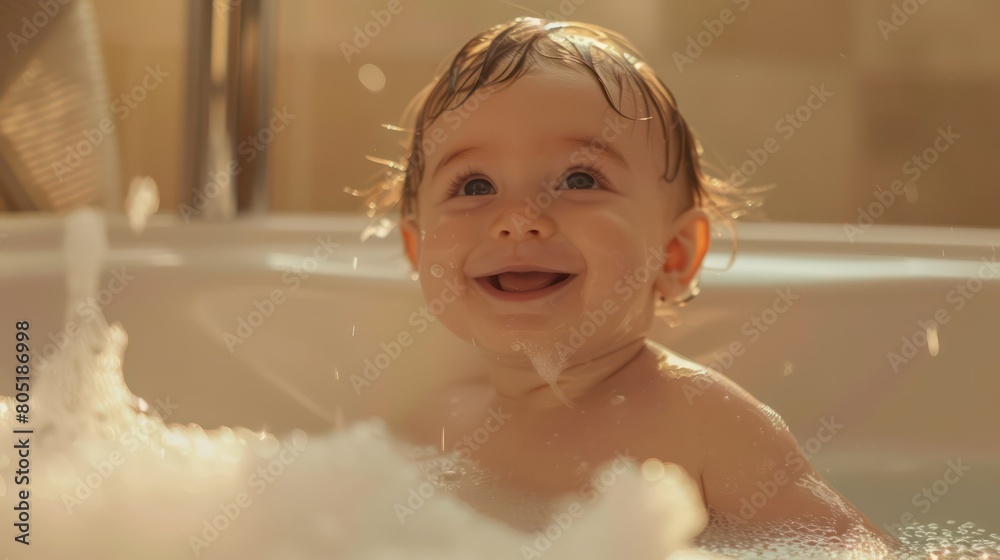 a child laughing in bath tub a child laughing in bath tub