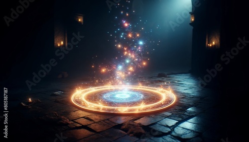 暗い地下で魔法陣が発動している