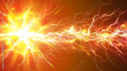  A vivid orange and yellow backdrop with a radiant bolt of lightning emerging from its core