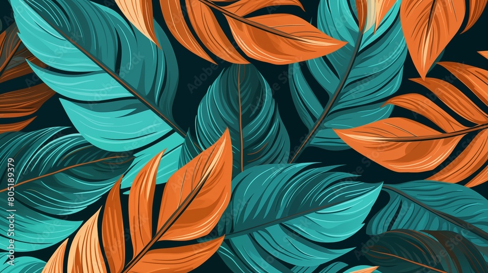 Vibrant and Colorful Illustration of Stylized Tropical palm Leaves Pattern. Vibrant and Colorful Illustration of Stylized Tropical palm Leaves Pattern.
