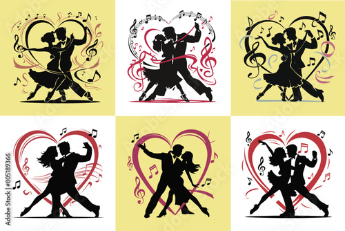 silhouette illustration of a couple dancing rumba collection