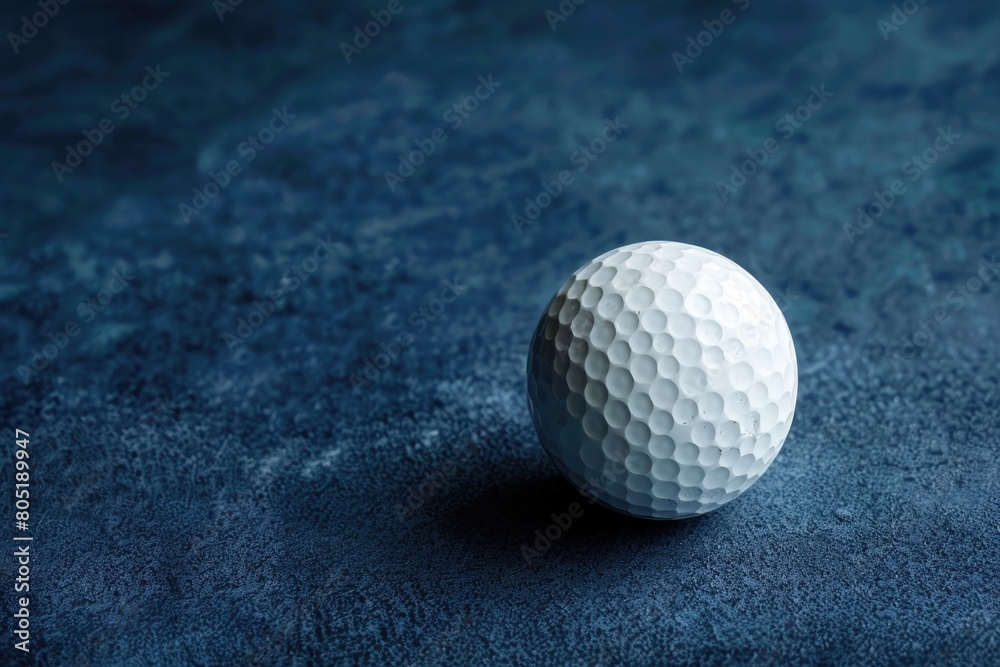 A white golf ball sitting on a blue surface. Perfect for sports and leisure concepts A white golf ball sitting on a blue surface. Perfect for sports and leisure concepts