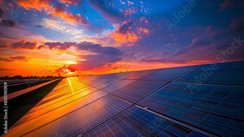 panoramic - solar panel at sunset