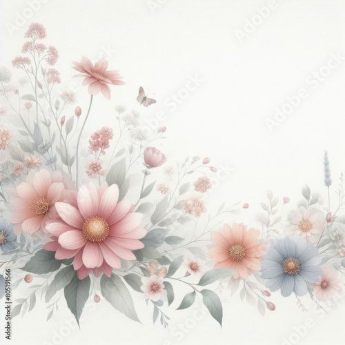 Background illustration featuring flowers in a soft watercolor style 